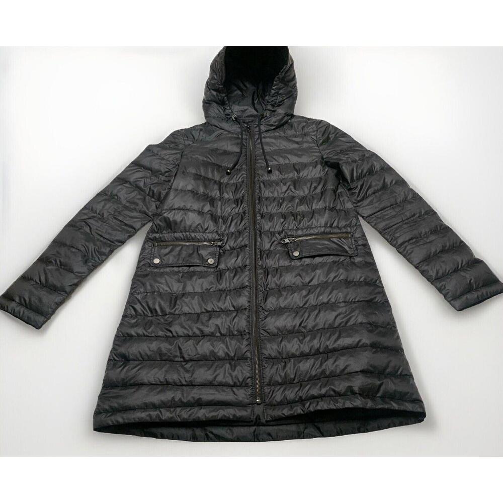 Zara Basic Women’s X-Small Black Lightweight Packable Puffer Long Hooded Jacket